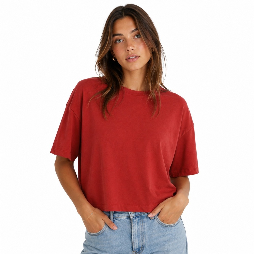 ISA & ELLA T-Shirt Womens Large Red Excellent Organic Cotton Boxy Drop Shoulder